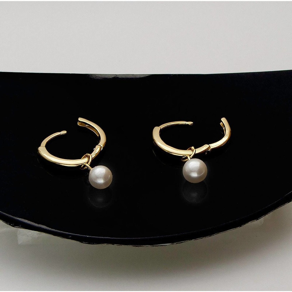 Gold Pearl Dangle & Drop Hoop Earrings • Hypoallergenic